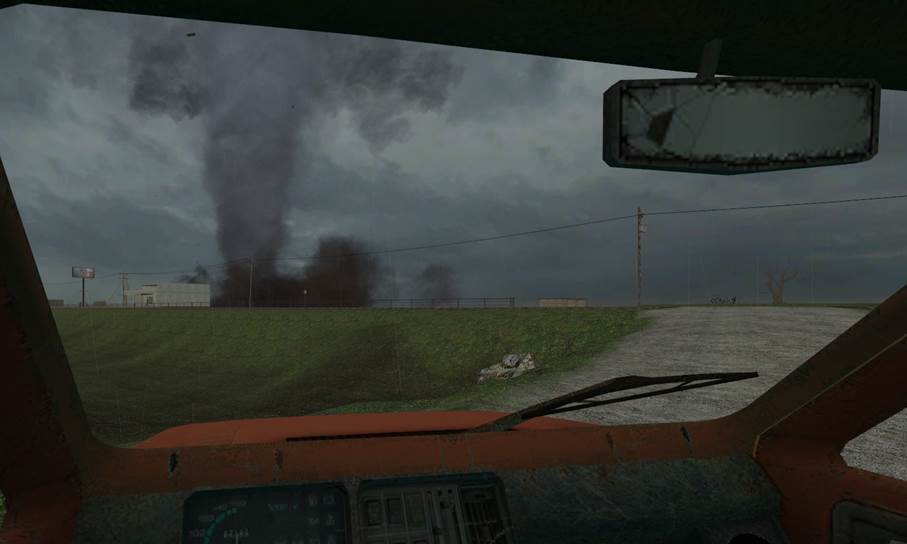 Tornado hinter der Tankstelle.