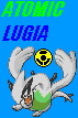 Grünes Lugia mit Logo und Radioaktiv-Zeichen