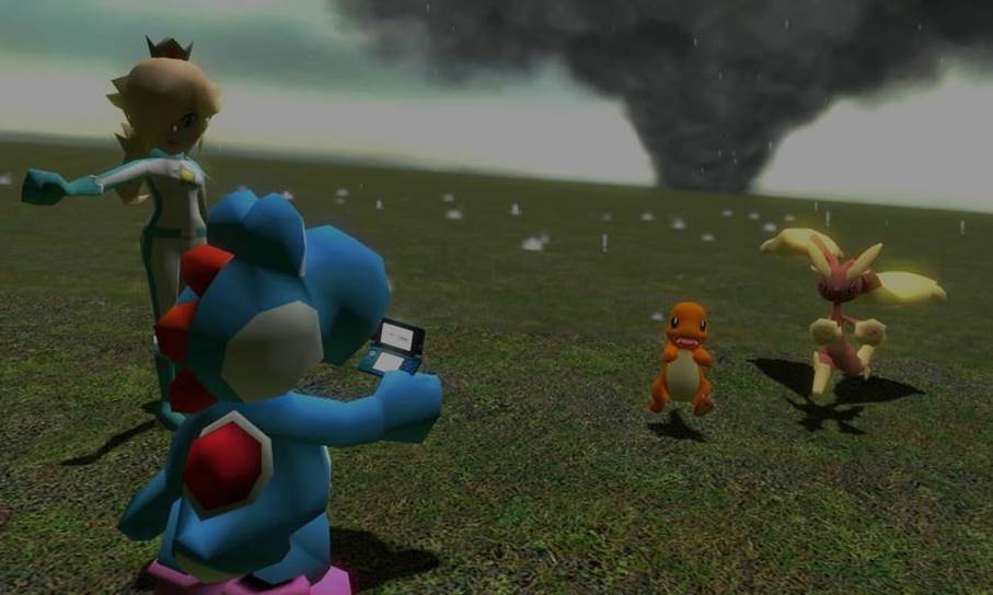 Warte, ich will den Tornado mit meiner Nintendo 3DS noch schnell filmen!