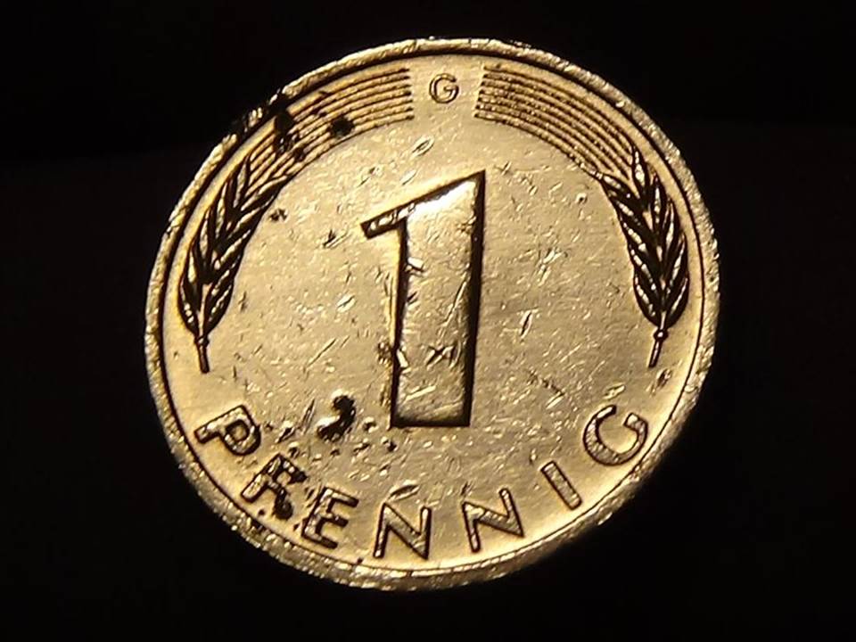 Mein wertvoller Besitz: Eine 1 Pfennig-Münze aus meinen Geburtsjahr.