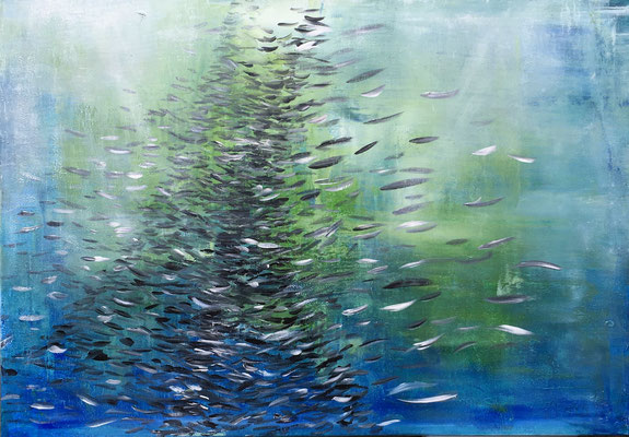 Fischschwarm / Acryl auf Leinwand / 80 cm x 120 cm