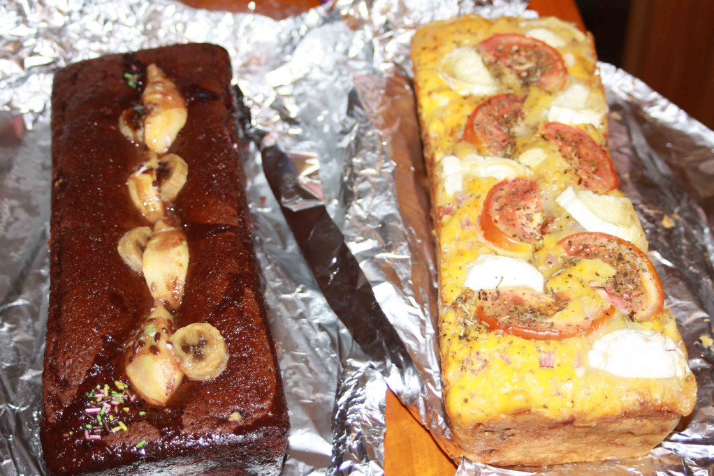 cake choco-banane et cake tomate-chevre-jambon