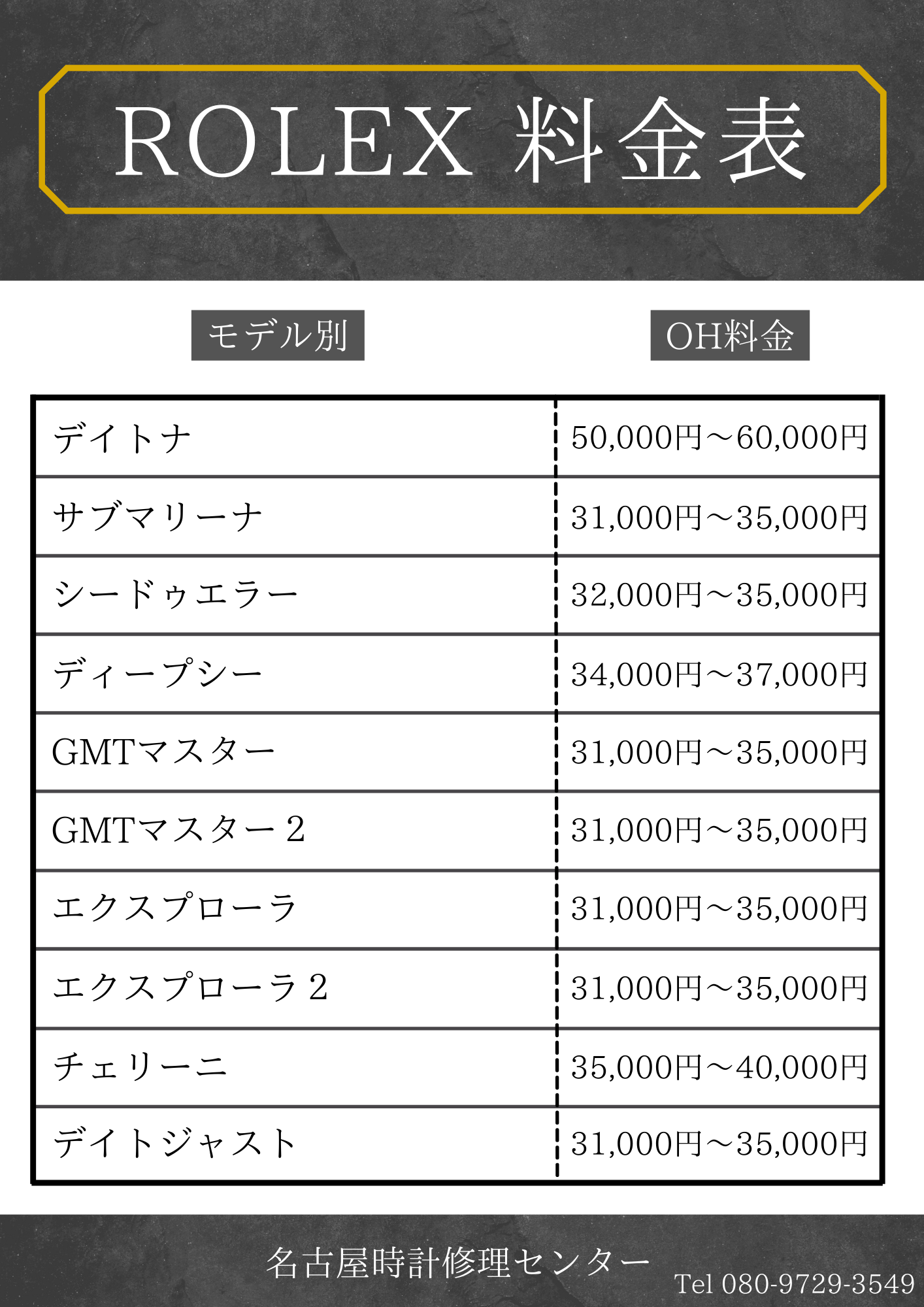ROLEX』料金表 - aichitokei ページ！