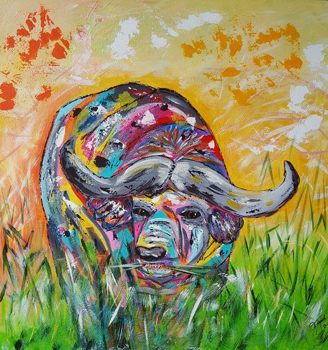 Big Africam vegetarian, acrylic 90-90 cm. Prijs: op aanvraag
