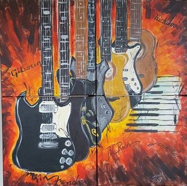 Guitar Collection, acryl vierluik 30 x 30 cm. VERKOCHT