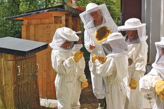 Mit ungebrochener Leidenschaft bringt Undine Westphal Bergstedter Grundschulkindern das Imkerhandwerk bei.