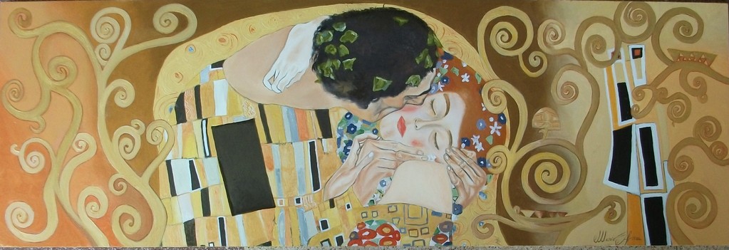 "il Bacio",Gustav Klimt,135 cm x 45 cm,olio su tela.