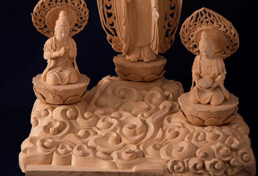 木彫りの阿弥陀三尊 - 仏師の木彫り仏像販売。今までにない 木彫りの阿弥陀三尊 - 仏師の木彫り仏像販売。今までにない