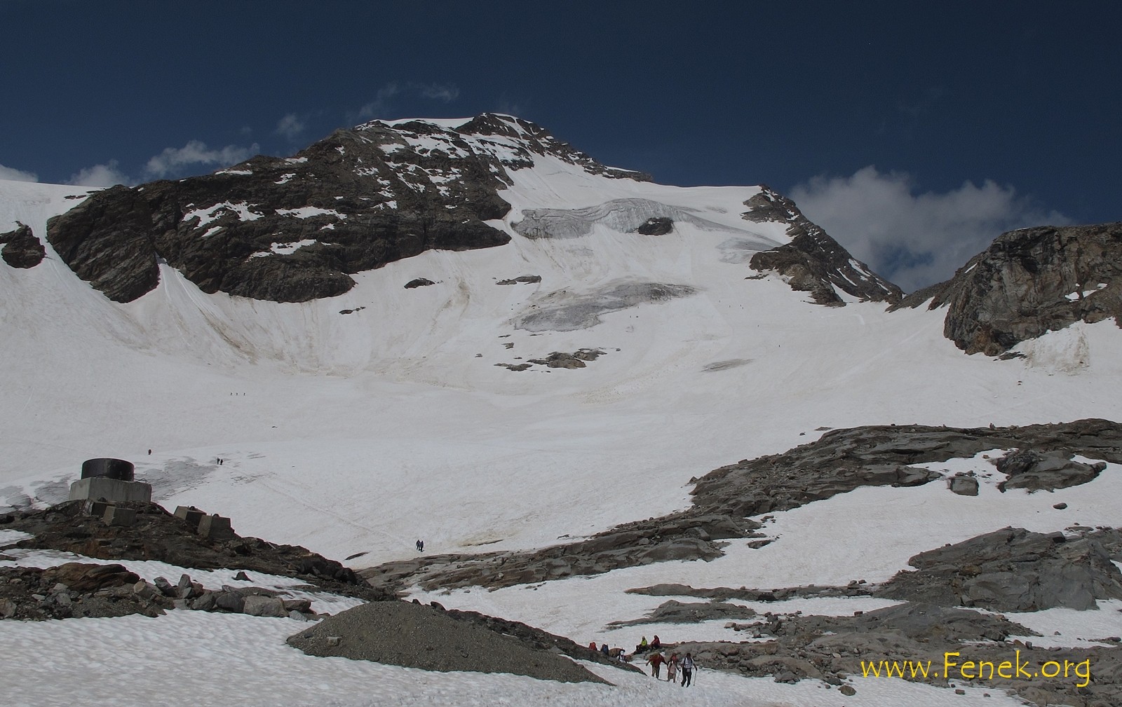vor uns die Vincent Pyramide und rechts davon Punta Giordani