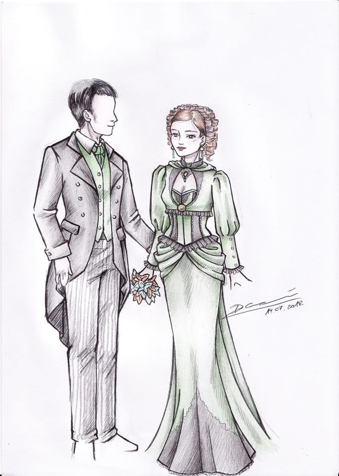 Croquis d'un ensemble de mariage STEAMPUNK