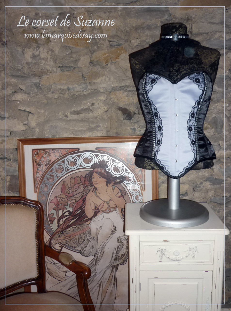 Corset sur-mesure SUZANNE - GRIS/MAUVE & NOIR