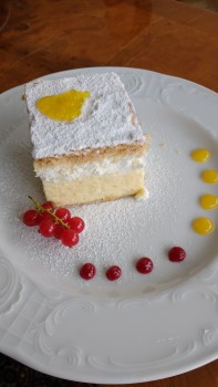 Kremsnita, Bled's famous cream cake; served here at the Grand Hotel Toplice