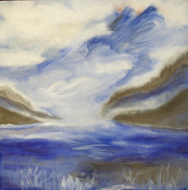 Landschaft blau mit See