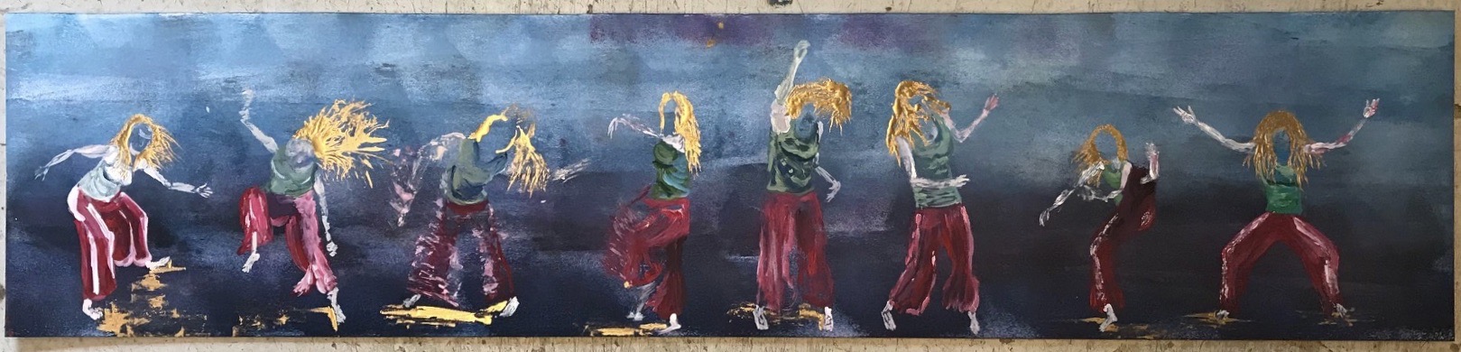 I de Rhythme, Acryl auf Karton, Tanzserie, 18 x 78.5 cm, 2023