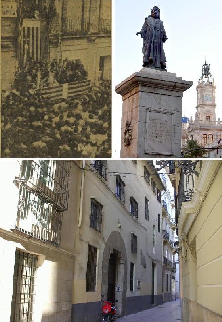 El Convent de la Puritat i l'estàtua de Francesc de Vinatea en la plaça de l'Ajuntament de Valéncia.
