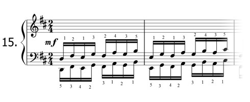 Piano technique exercise N°15 in D