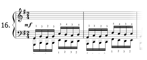 Piano technique exercise N°16 in G