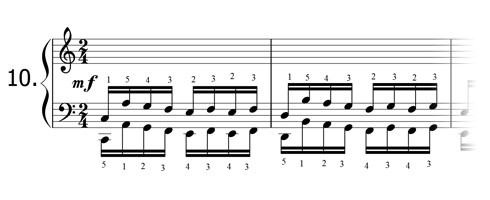 Piano technique exercise N°10 in C
