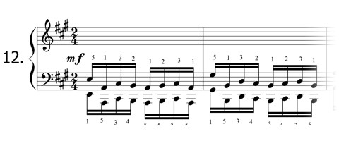 Piano technique exercise N°12 in A