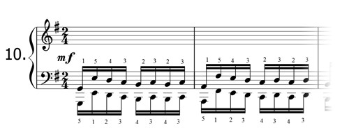 Piano technique exercise N°10 in G