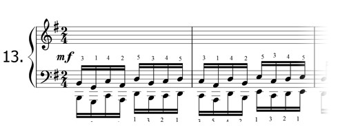Piano technique exercise N°13 in G