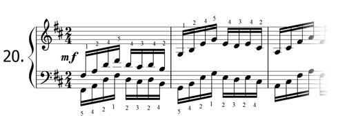 Piano technique exercise N°20 in D