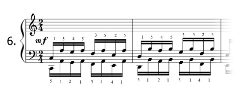 Piano technique exercise N°6 in C