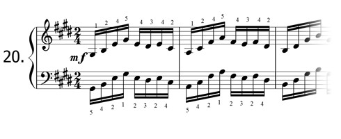 Piano technique exercise N°20 in E