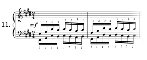 Piano technique exercise N°11 in E