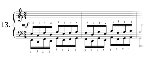 Piano technique exercise N°13 in C