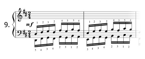 Piano technique exercise N°9 in D