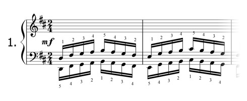 Piano technique exercise N°1 in D