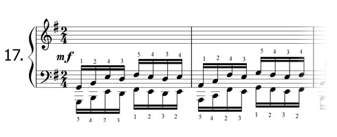 Piano technique exercise N°17 in G