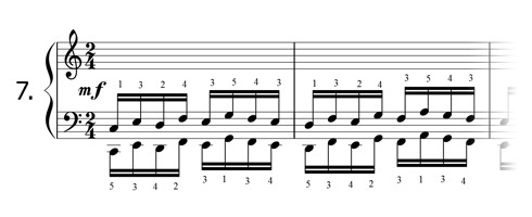 Piano technique exercise N°7 in C