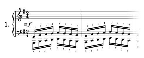 Piano technique exercise N°1 in G