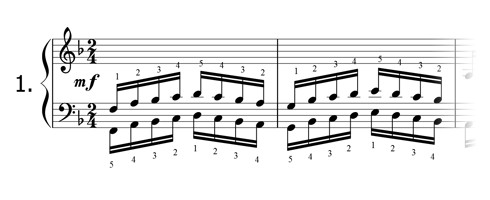 Piano technique exercise N°1 in F