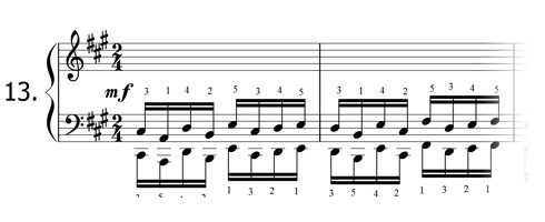 Piano technique exercise N°13 in A