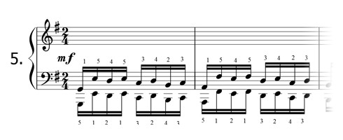 Piano technique exercise N°5 in G