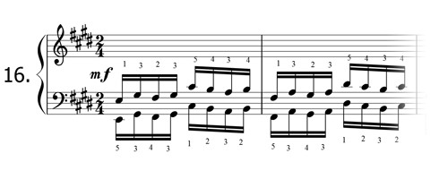 Piano technique exercise N°16 in E