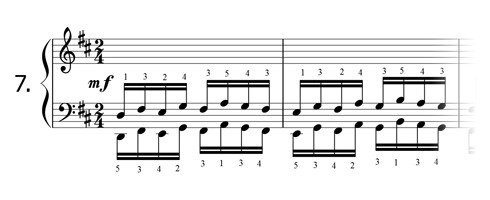 Piano technique exercise N°7 in D