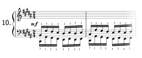 Piano technique exercise N°10 in B