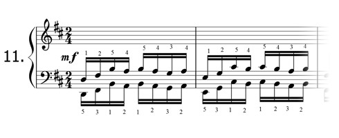 Piano technique exercise N°11 in D