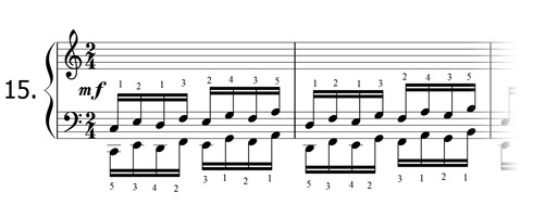 Piano technique exercise N°15 in C