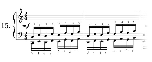 Piano technique exercise N°15 in C