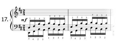 Piano technique exercise N°17 in D