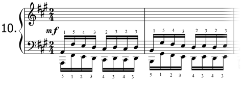 Piano technique exercise N°10 in A