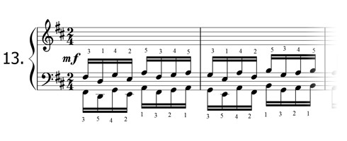 Piano technique exercise N°13 in D