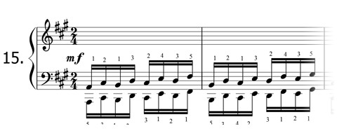 Piano technique exercise N°15 in A