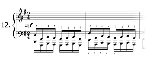 Piano technique exercise N°12 in G