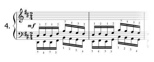 Piano technique exercise N°4 in D